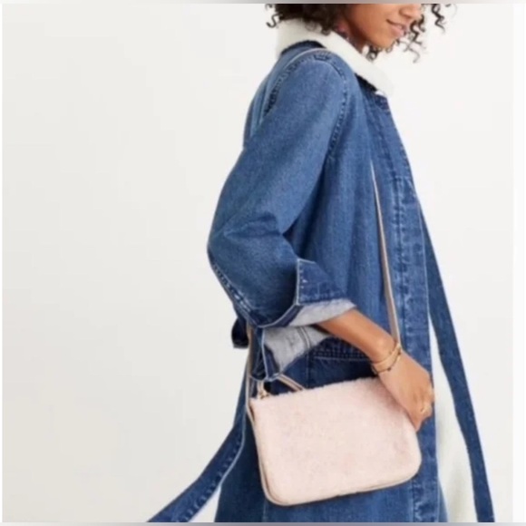 MADEWELL Blush Avalon Pink Shearling Sherpa Leather Crossbody Bag Purse - Picture 12 of 13